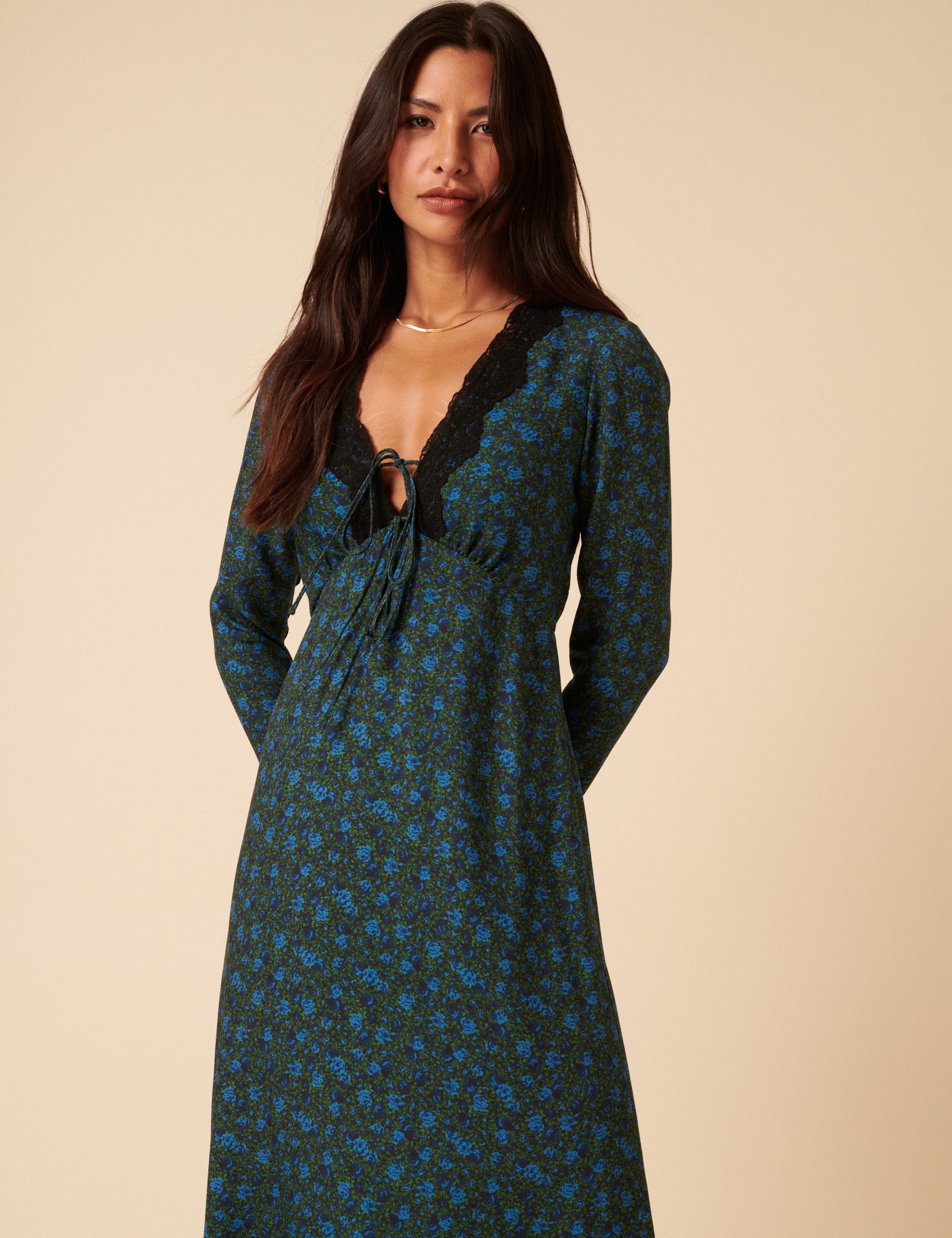 green emerald velvet dress Blue Floral Printed Cord Starlight Midi Dress